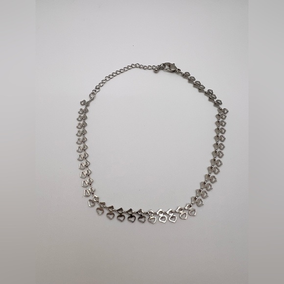 Modern Silver anklet with heart charms. - Picture 1 of 5